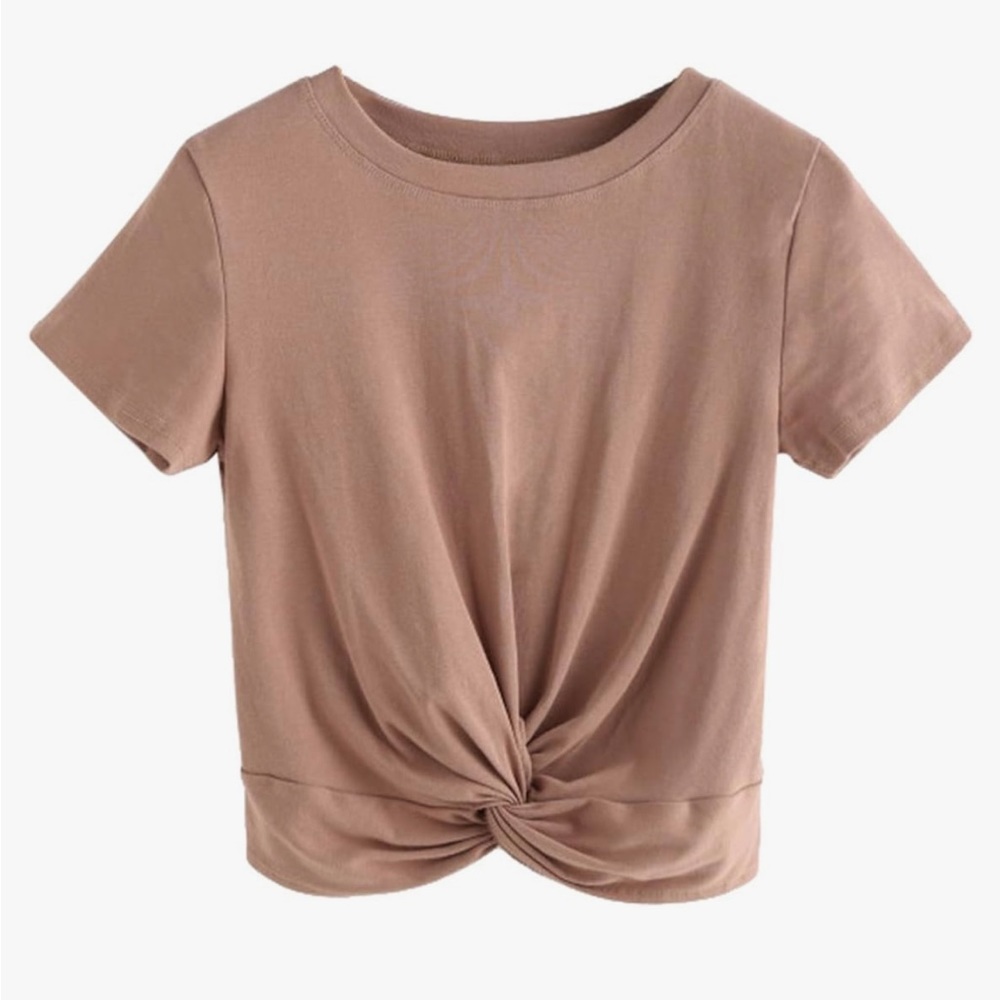 MakeMeChic Women's Summer Crop Top Solid Short Sleeve Twist Front Tee T-Shirt